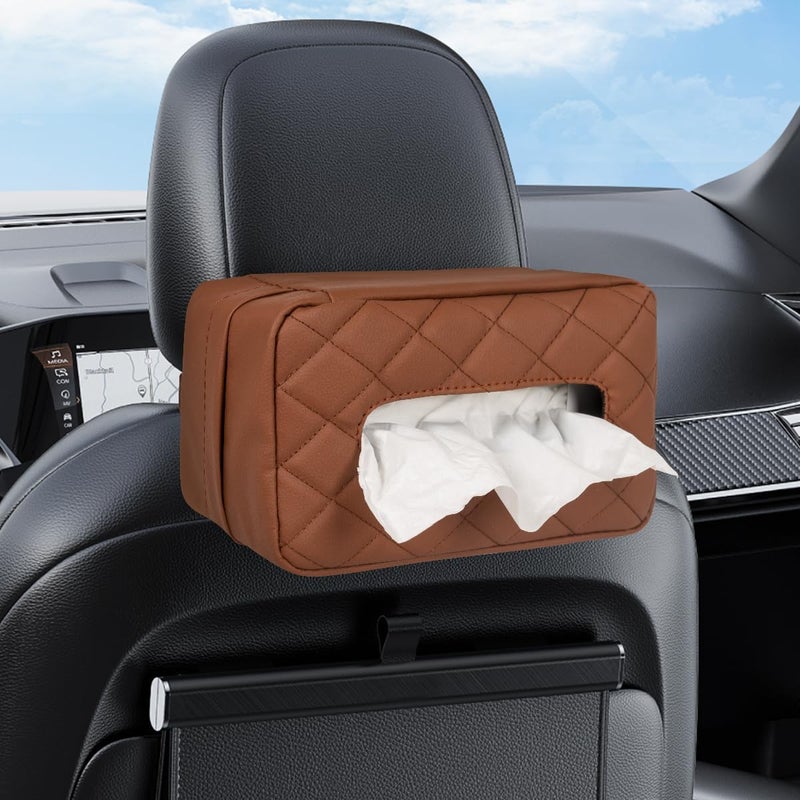 VETERBONE Car Tissue Holder, Standard Tissue Holder for Car Pu Leather Car Napkin Holder, Car Backseat Extra Large Tissue Organization Fit for 120-150 Tissues 9.84'' x 3.94'' x 5.51'' (Matte Brown) - Image 1